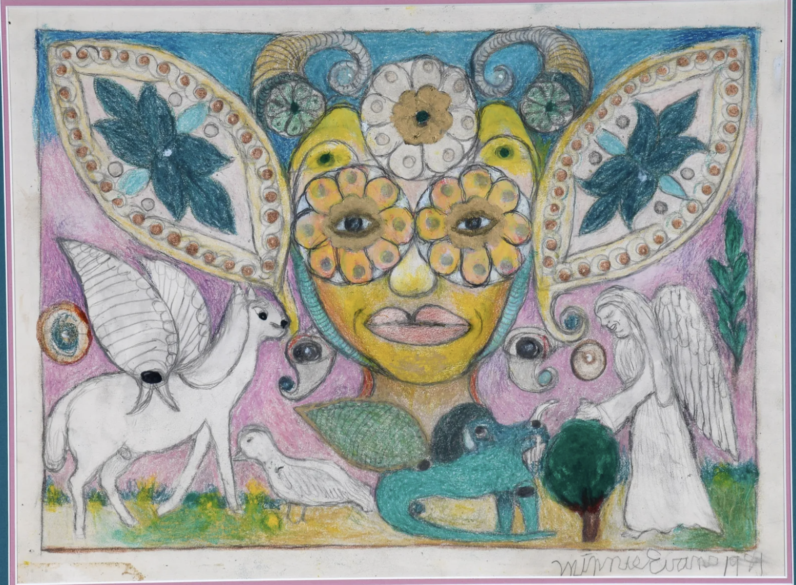 Daily Art: MINNIE EVANS’ “Pegasus, Angel and Woman Behind Mask”